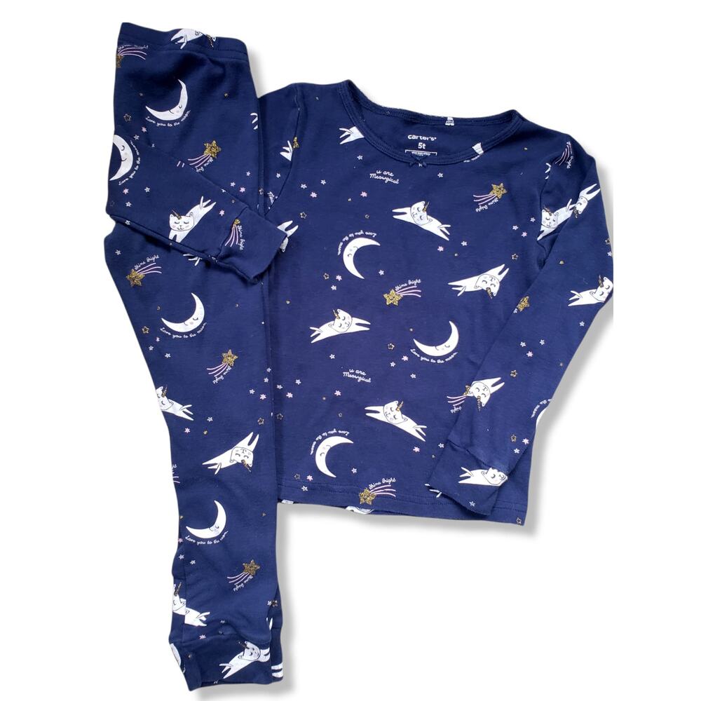 Carters Girls 5T Kitty Moon Navy Pajama Set